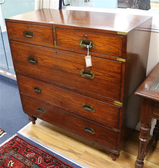 A Victorian teak campaign chest, W.99cm